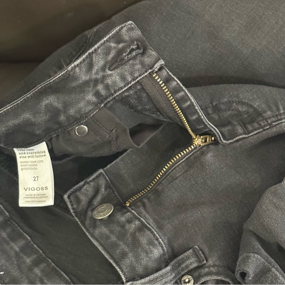 VIGOSS Womens Distressed Crop Jeans Size 27 Waist Straight Stretch Charcoal - Picture 9 of 16